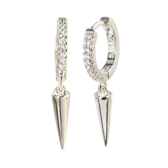 Spike Charm Tiny CZ Paved Hoop Earring Silver Hoop Earring studhoop birthday gift cz paved earring edgy earring gift for her hoop earrings spike dangle hoop earring spike earring sterling silver white cz