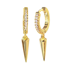 Spike Charm Tiny CZ Paved Hoop Earring Gold Hoop Earring studhoop birthday gift cz paved earring edgy earring gift for her hoop earrings spike dangle hoop earring spike earring sterling silver white cz