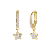 Mini Paved Star Dangle Hoop Earrings Gold Hoop Earring studhoop birthday gift celestial jewelry cz paved earring dangle hoop earring edgy earring gift for her hoop earrings star dangle hoop earring star hoop earring sterling silver white cz