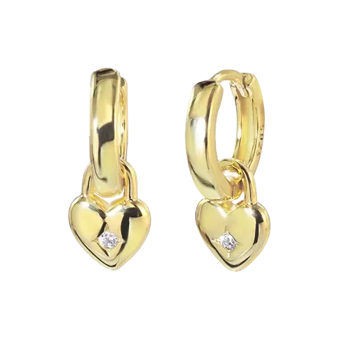 Cute Heart Lock Hoop Earrings Gold Hoop Earring studhoop birthday gift celestial jewelry cz paved earring dangle hoop earring edgy earring gift for her heart hoop earring heart lock hoop earring hoop earrings lock hoop earring sterling silver white cz