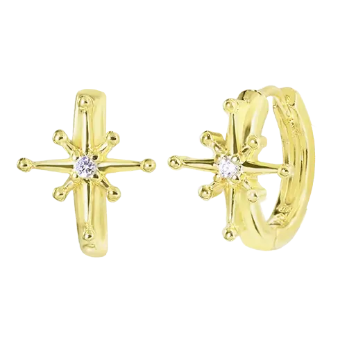 Starburst Hoop Earrings Gold Hoop Earring studhoop birthday gift celestial jewelry cz paved earring dangle hoop earring edgy earring gift for her hoop earrings star star earring star hoop earring starburst hoop earring sterling silver white cz