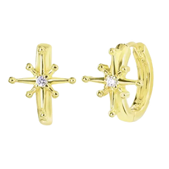 Starburst Hoop Earrings Gold Hoop Earring studhoop birthday gift celestial jewelry cz paved earring dangle hoop earring edgy earring gift for her hoop earrings star star earring star hoop earring starburst hoop earring sterling silver white cz