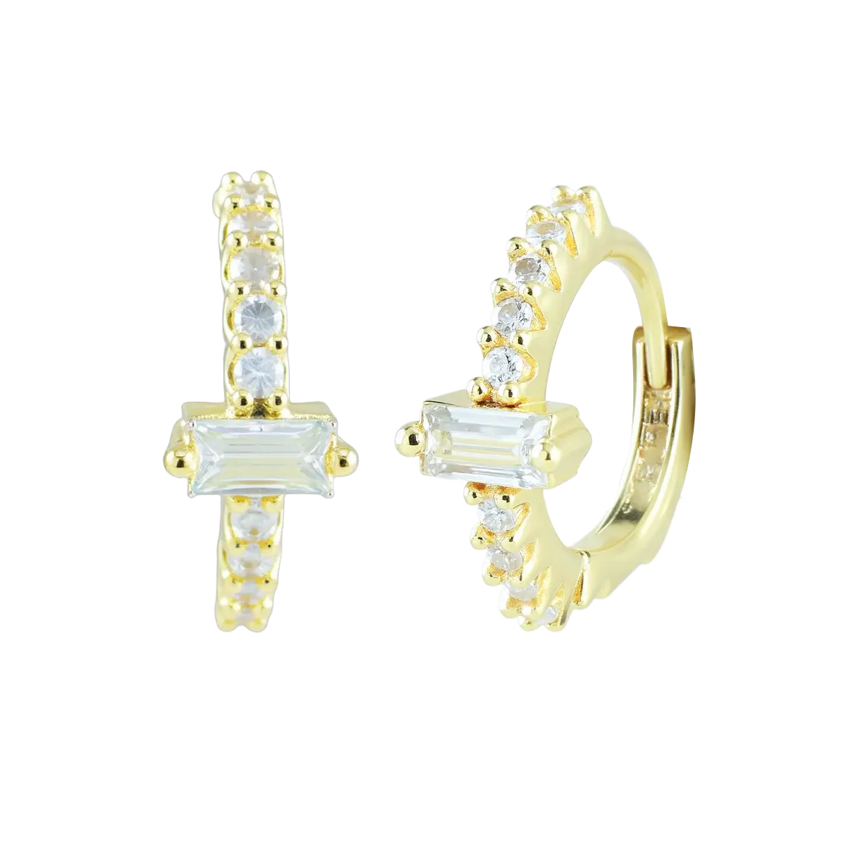 Gold Hypoallergenic Baguette Women Hoop Earrings Gold Hoop Earring studhoop ball hoop earring birthday gift edgy earring gift for her hoop earrings sterling silver