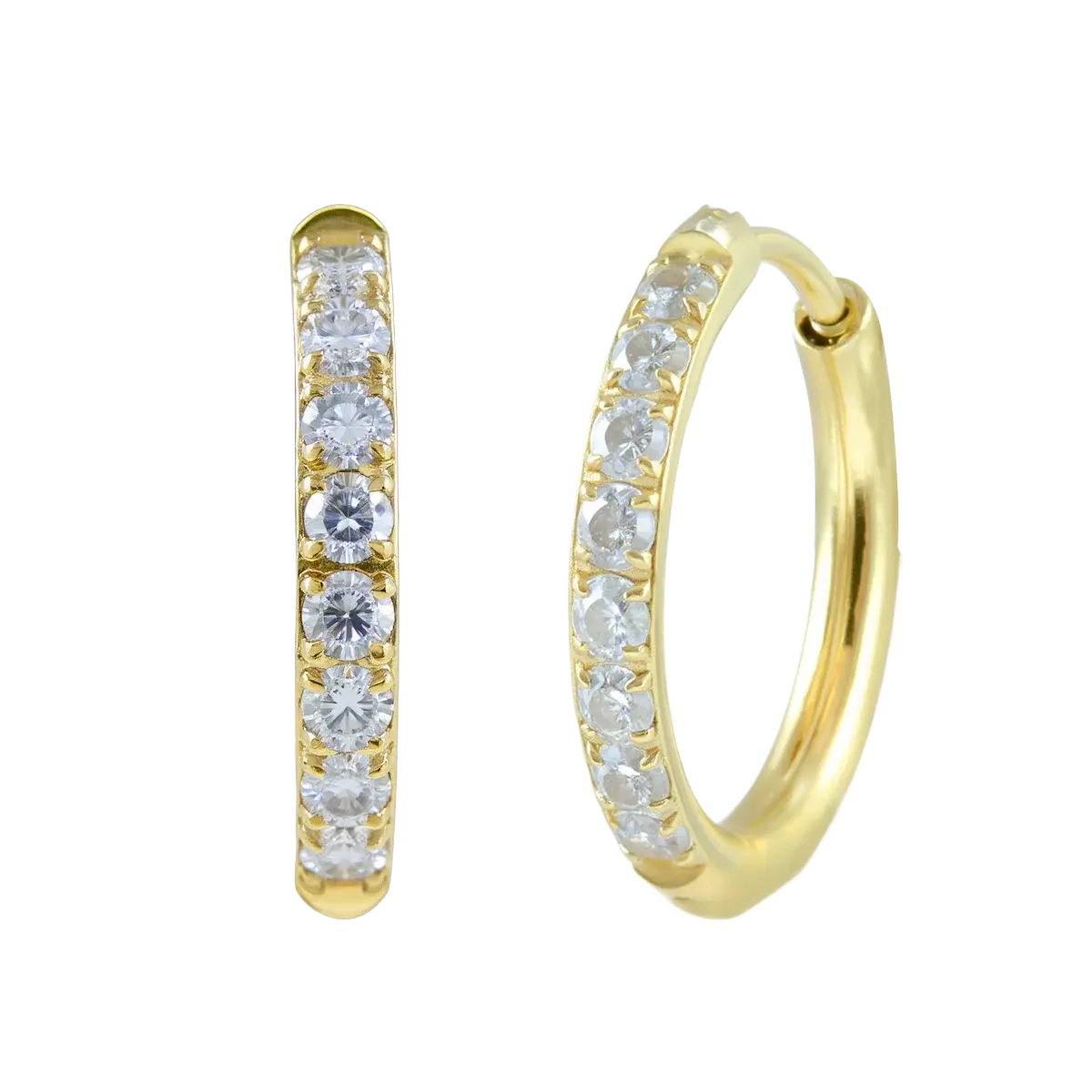 12mm Gold Basic White CZ Paved Huggie Hoop Gold Hoop Earring studhoop ball hoop earring birthday gift edgy earring gift for her hoop earrings sterling silver