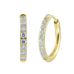 12mm Gold Basic White CZ Paved Huggie Hoop Gold Hoop Earring studhoop ball hoop earring birthday gift edgy earring gift for her hoop earrings sterling silver