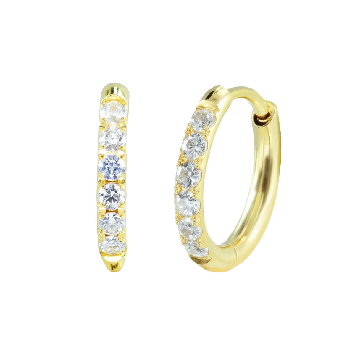 10mm Gold Basic White CZ Paved Huggie Hoop Gold Hoop Earring studhoop ball hoop earring birthday gift edgy earring gift for her hoop earrings sterling silver