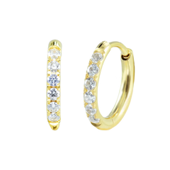 10mm Gold Basic White CZ Paved Huggie Hoop Gold Hoop Earring studhoop ball hoop earring birthday gift edgy earring gift for her hoop earrings sterling silver