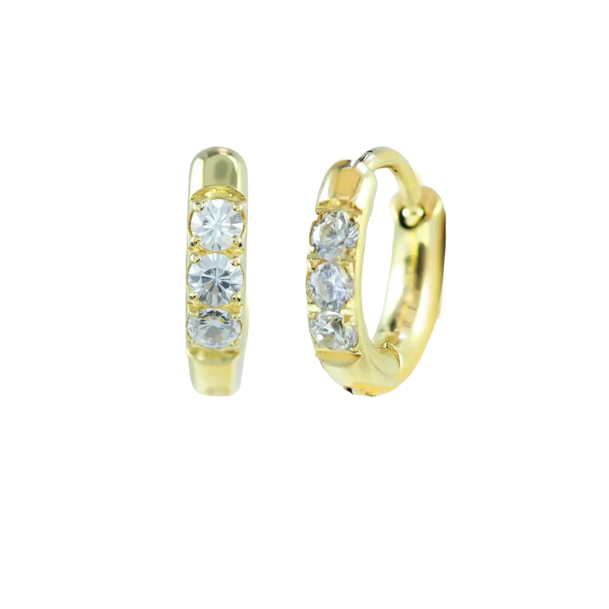 6mm Gold Basic White CZ Paved Huggie Hoop Gold Hoop Earring studhoop ball hoop earring birthday gift edgy earring gift for her hoop earrings sterling silver