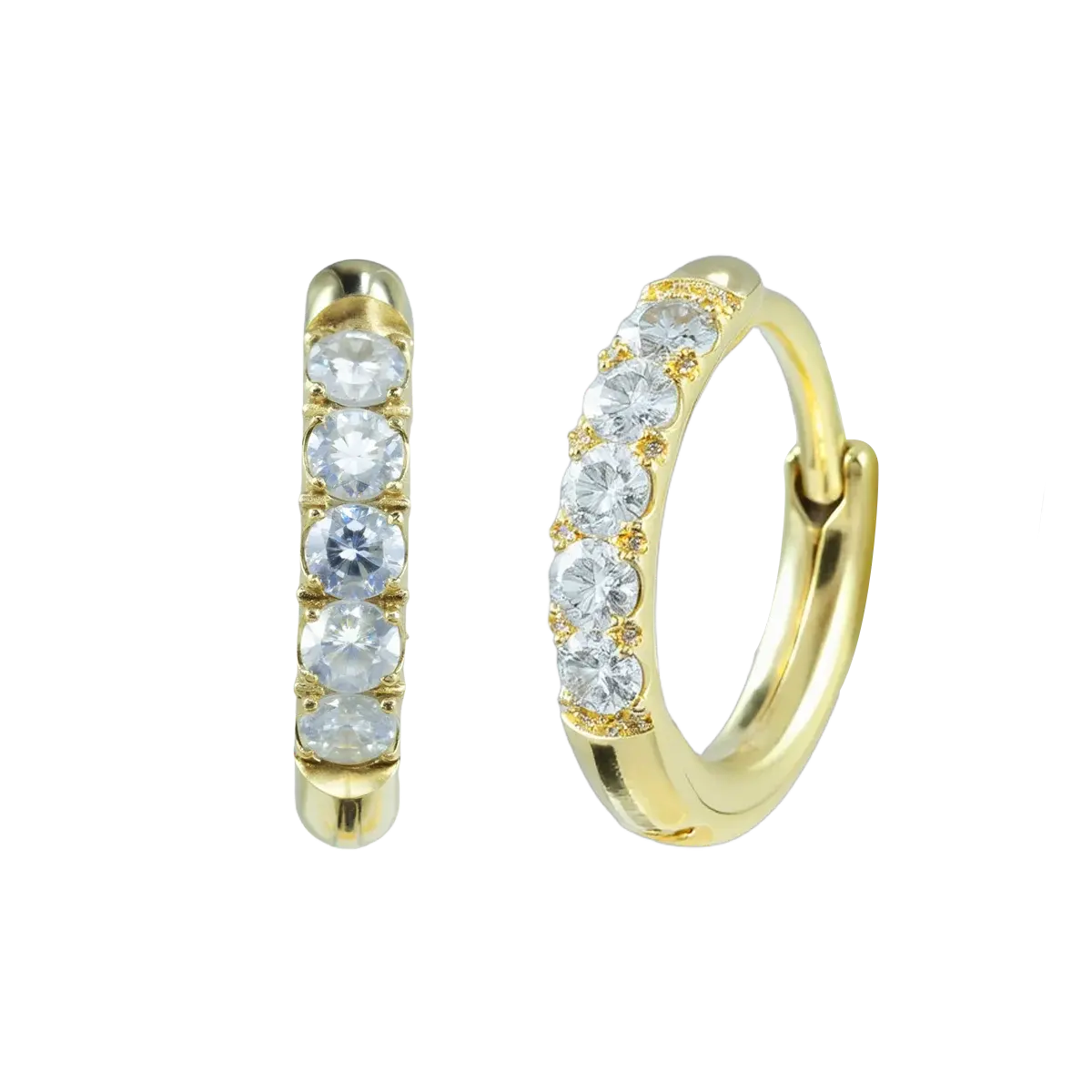 8mm Gold Basic White CZ Paved Huggie Hoop Gold Hoop Earring studhoop birthday gift edgy earring gift for her hoop earrings sterling silver White Cubic Zirconia white cz