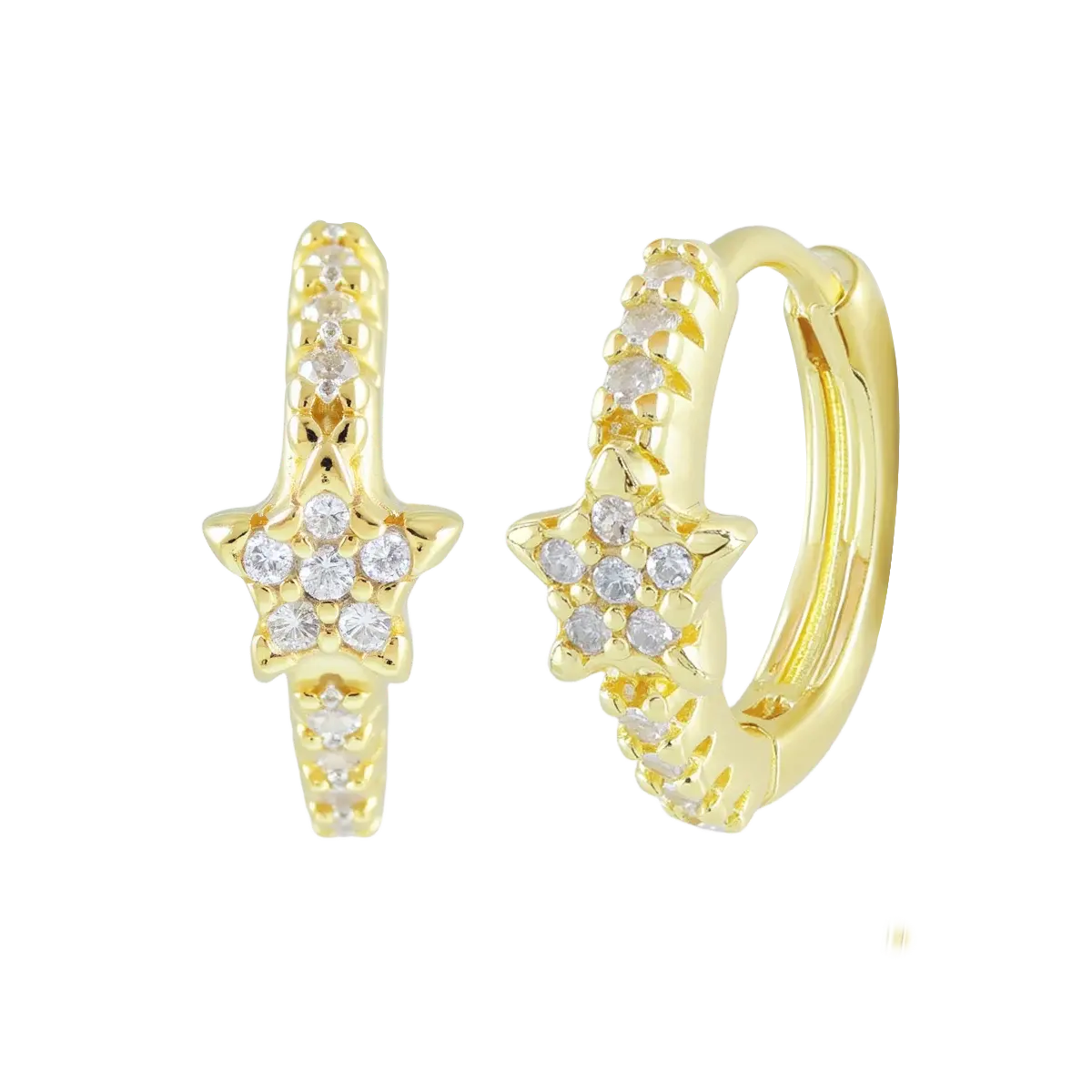 Gold Tiny Star Paved Huggie Hoop Earrings Gold Hoop Earring studhoop birthday gift edgy earring gift for her hoop earrings sterling silver White Cubic Zirconia white cz