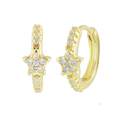 Gold Tiny Star Paved Huggie Hoop Earrings Gold Hoop Earring studhoop birthday gift edgy earring gift for her hoop earrings sterling silver White Cubic Zirconia white cz