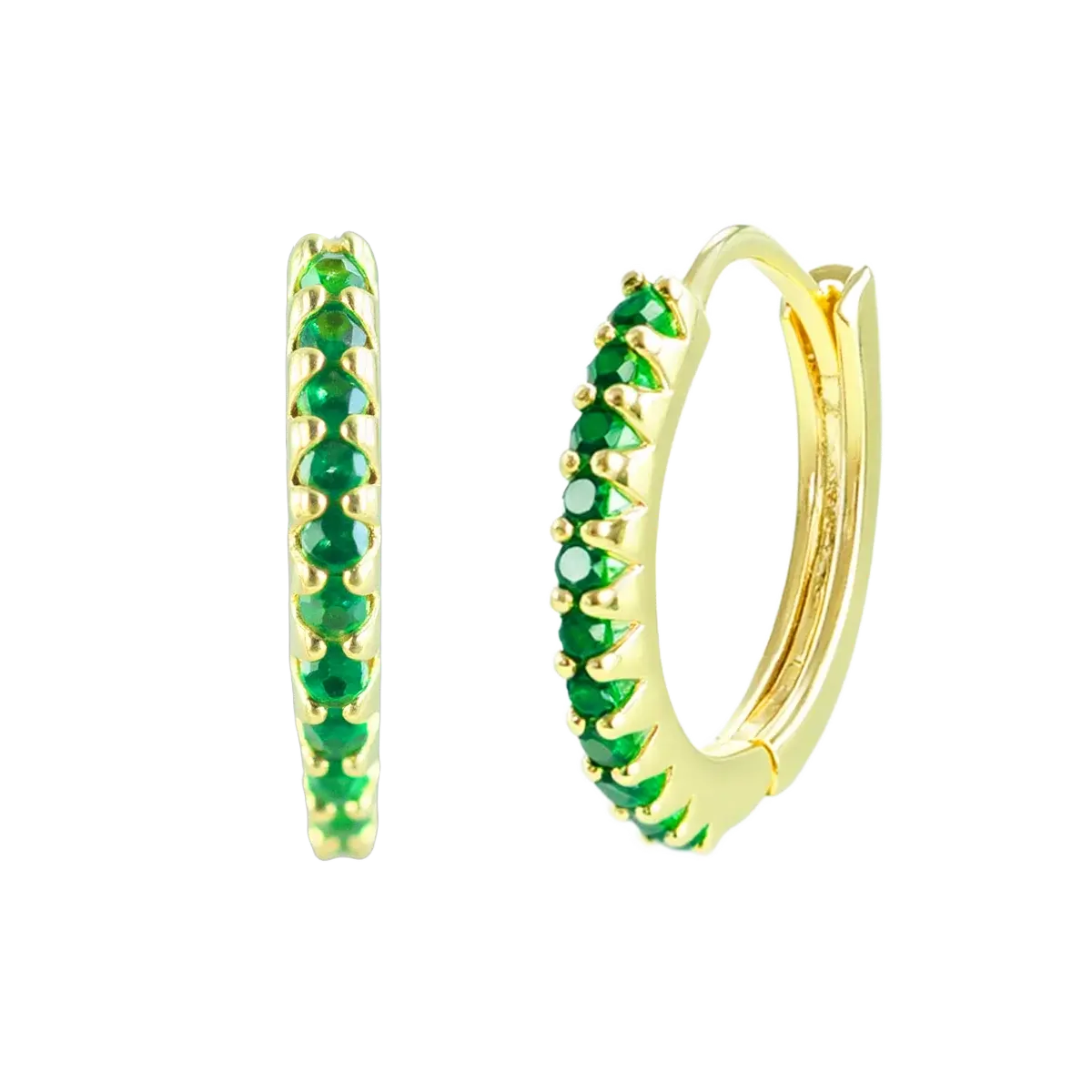 10 mm Basic Hoop Earrings with Green CZ Gold Hoop Earring studhoop birthday gift edgy earring emerald birthstone emerald earrings gift for her green emerals hoop earrings sterling silver