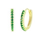 10 mm Basic Hoop Earrings with Green CZ Gold Hoop Earring studhoop birthday gift edgy earring emerald birthstone emerald earrings gift for her green emerals hoop earrings sterling silver