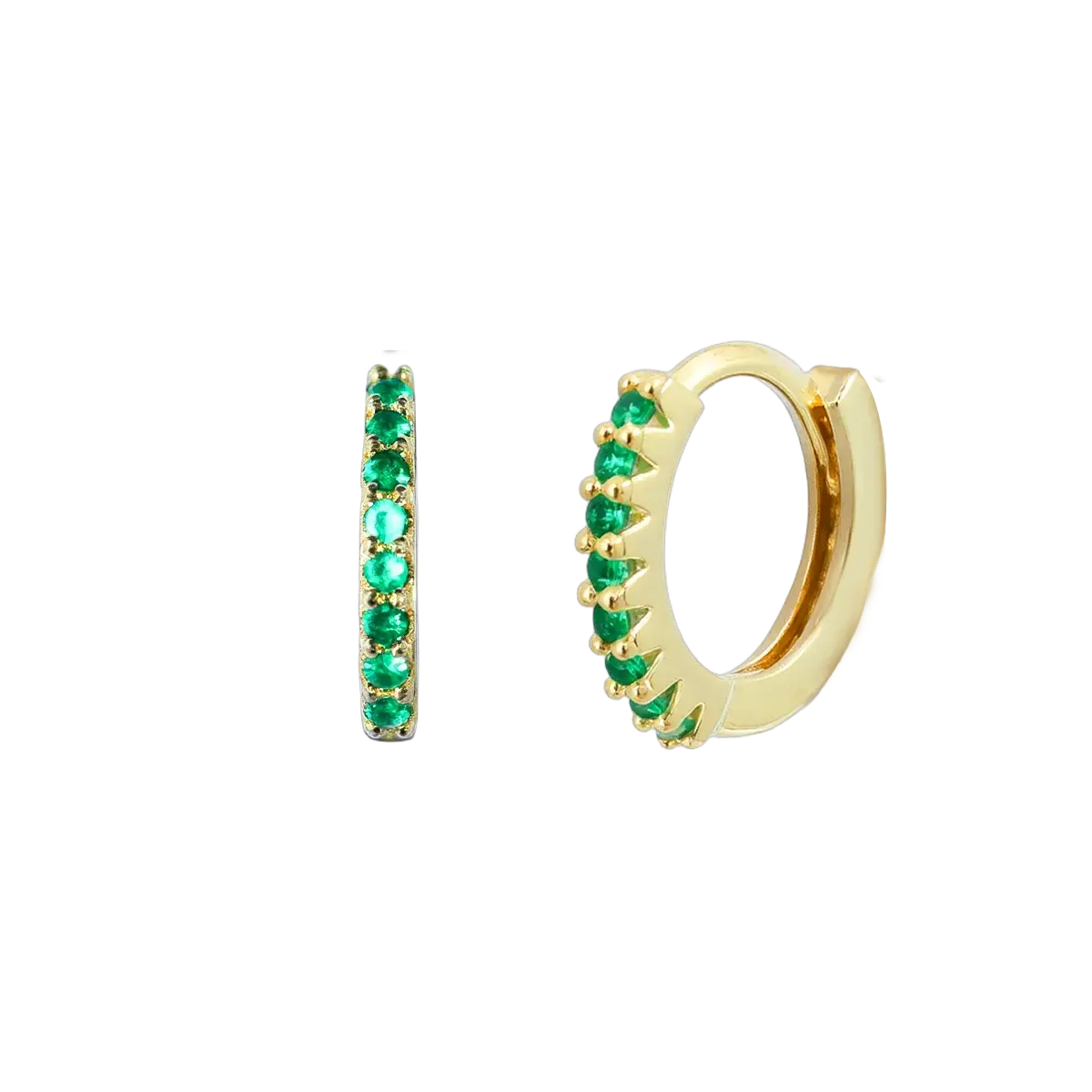 8 mm Basic Hoop Earrings with Green CZ Gold Hoop Earring studhoop birthday gift edgy earring emerald birthstone emerald earrings gift for her green emerals hoop earrings sterling silver