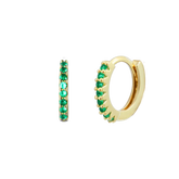8 mm Basic Hoop Earrings with Green CZ Gold Hoop Earring studhoop birthday gift edgy earring emerald birthstone emerald earrings gift for her green emerals hoop earrings sterling silver