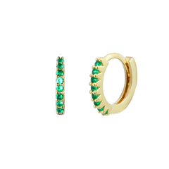 8 mm Basic Hoop Earrings with Green CZ Gold Hoop Earring studhoop birthday gift edgy earring emerald birthstone emerald earrings gift for her green emerals hoop earrings sterling silver