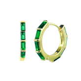 Green Baguette-Cut CZ Hoop Earrings Gold Hoop Earring studhoop birthday gift edgy earring emerald birthstone emerald earrings gift for her green emerals hoop earrings sterling silver