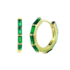 Green Baguette-Cut CZ Hoop Earrings Gold Hoop Earring studhoop birthday gift edgy earring emerald birthstone emerald earrings gift for her green emerals hoop earrings sterling silver