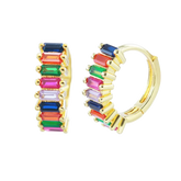 Rainbow CZ Baguette-Cut Hoop Earrings Gold Hoop Earring studhoop birthday gift colorful hoop earrings edgy earring gift for her hoop earrings rainbow hoop earrings sterling silver