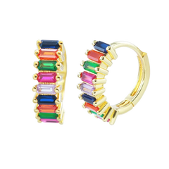 Rainbow CZ Baguette-Cut Hoop Earrings Gold Hoop Earring studhoop birthday gift colorful hoop earrings edgy earring gift for her hoop earrings rainbow hoop earrings sterling silver