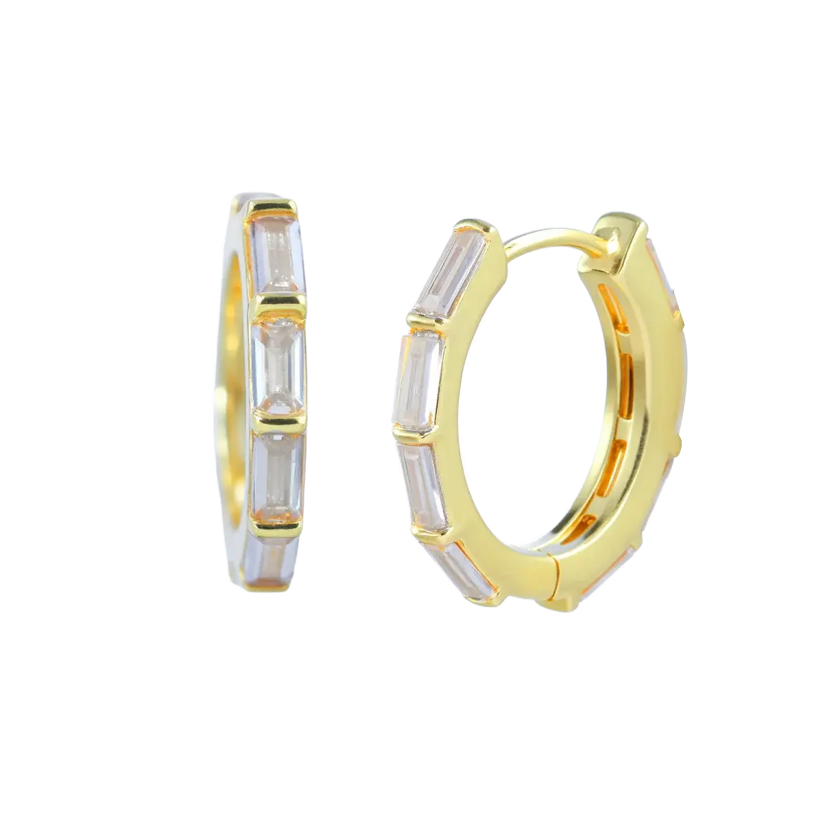 White CZ Baguette-Cut Hoop Earrings Gold Hoop Earring studhoop birthday gift edgy earring gift for her hoop earrings sterling silver White Cubic Zirconia white cz