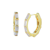 White CZ Baguette-Cut Hoop Earrings Gold Hoop Earring studhoop birthday gift edgy earring gift for her hoop earrings sterling silver White Cubic Zirconia white cz