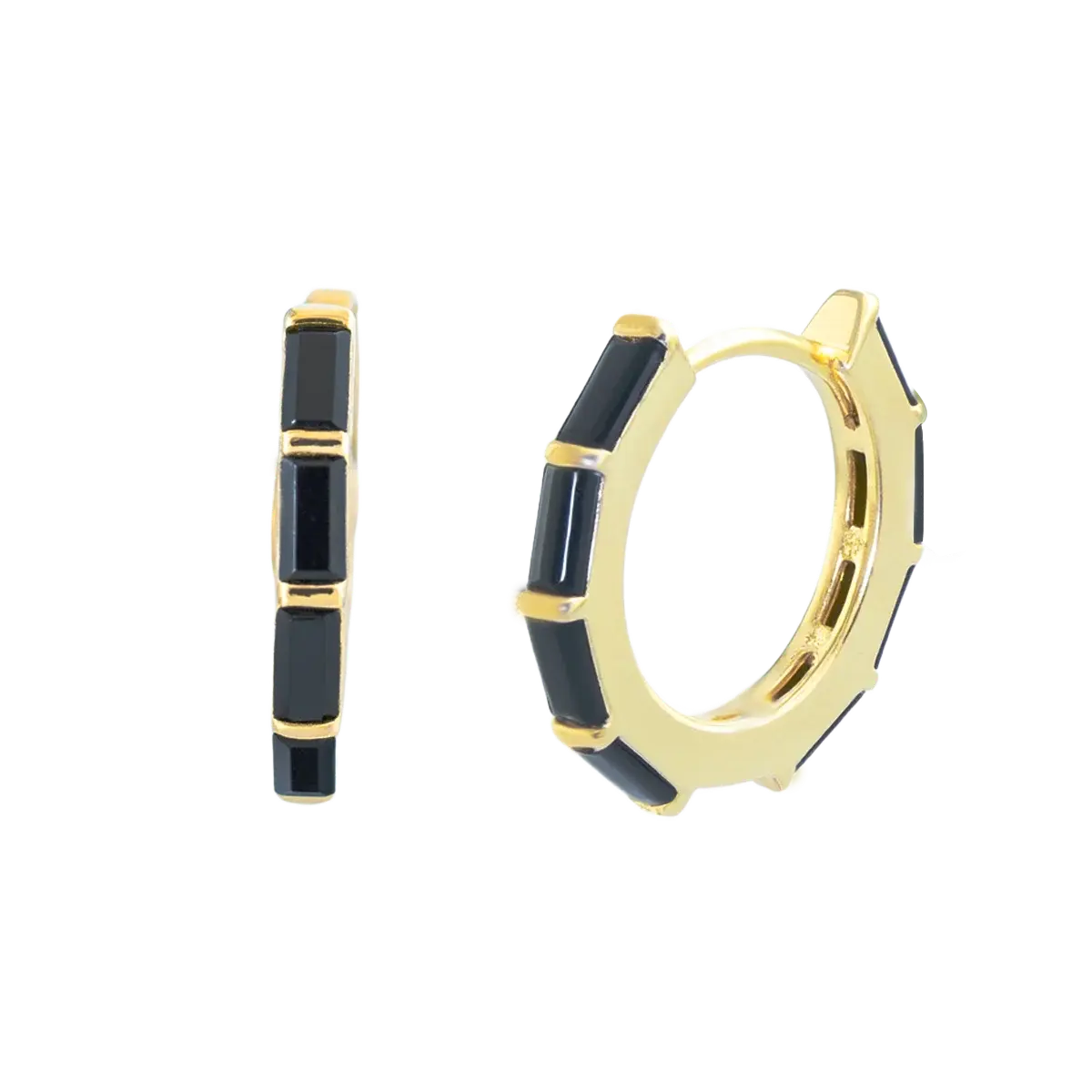Black CZ Baguette-Cut Hoop Earrings Gold Hoop Earring studhoop birthday gift black gem edgy earring gift for her hoop earrings sterling silver