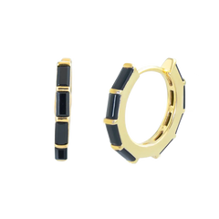Black CZ Baguette-Cut Hoop Earrings Gold Hoop Earring studhoop birthday gift black gem edgy earring gift for her hoop earrings sterling silver