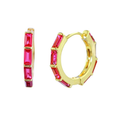 Ruby Red Baguette-Cut CZ Hoop Earrings Gold Hoop Earring studhoop birthday gift edgy earring gift for her hoop earrings red CZ earrings ruby birthstone ruby earrings sterling silver