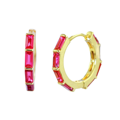 Ruby Red Baguette-Cut CZ Hoop Earrings Gold Hoop Earring studhoop birthday gift edgy earring gift for her hoop earrings red CZ earrings ruby birthstone ruby earrings sterling silver