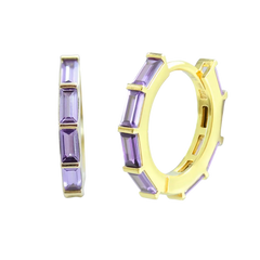 Amethyst Purple Baguette-Cut CZ Hoop Earrings Gold Hoop Earring studhoop amethyst birthstone amethyst earrings birthday gift edgy earring gift for her hoop earrings sterling silver