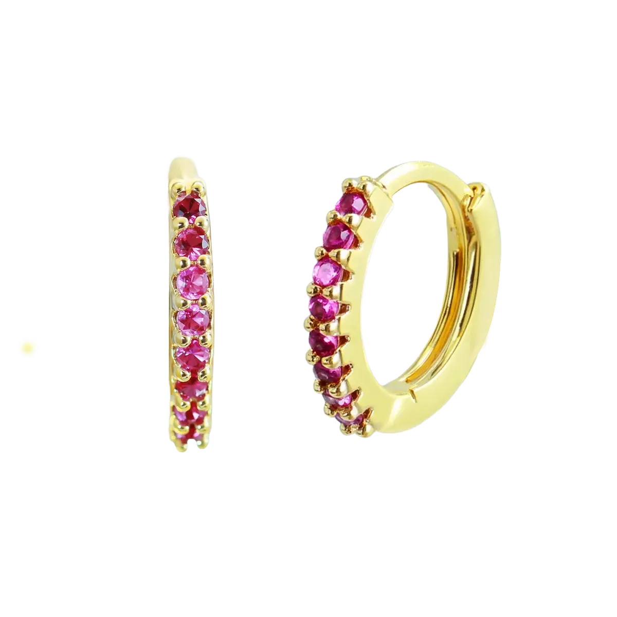 Basic Ruby Red CZ Hoop Earrings Gold Hoop Earring studhoop birthday gift edgy earring gift for her hoop earrings ruby birthstone ruby earrings sterling silver