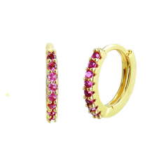 Basic Ruby Red CZ Hoop Earrings Gold Hoop Earring studhoop birthday gift edgy earring gift for her hoop earrings ruby birthstone ruby earrings sterling silver