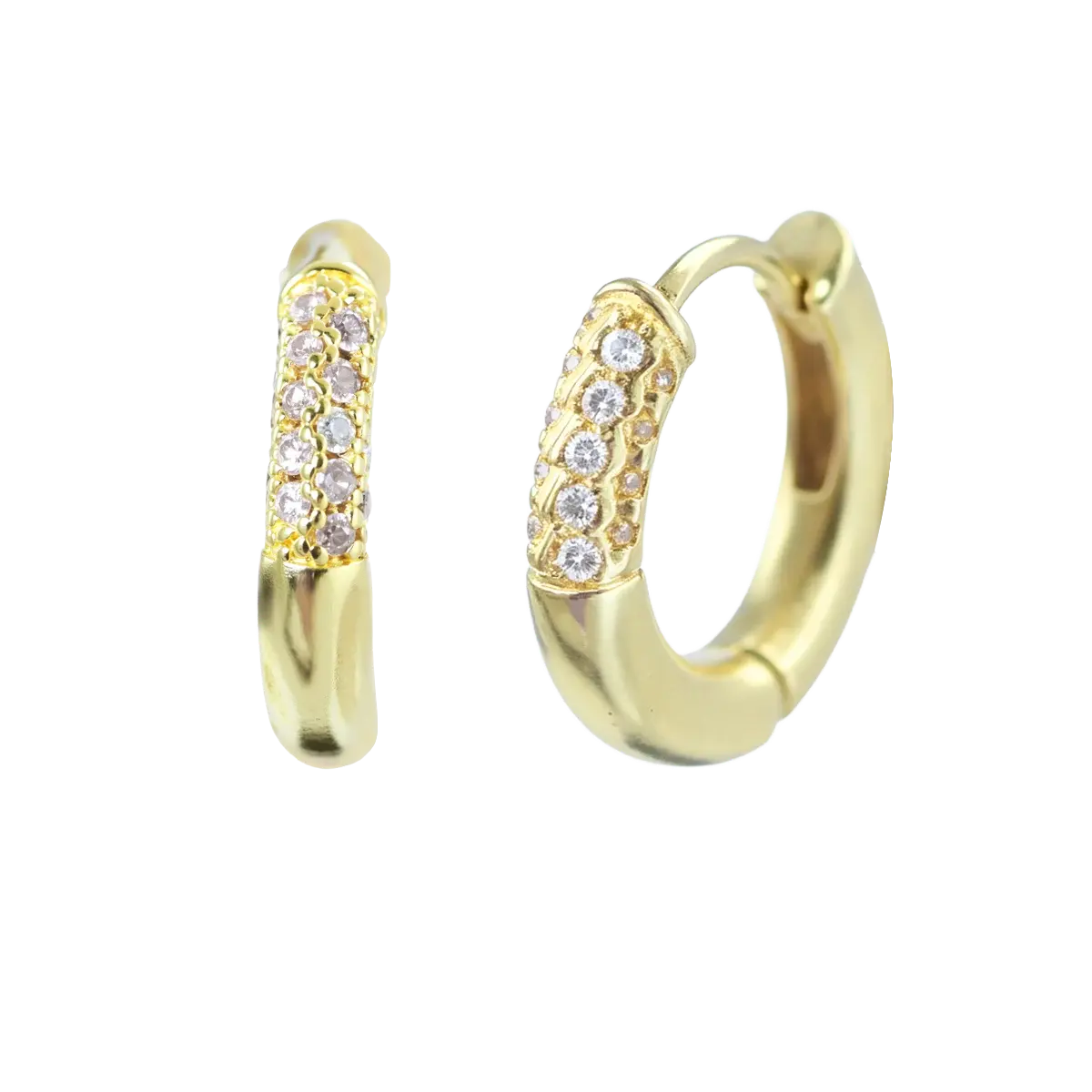 Half-Paved White CZ Chunky Huggie Hoop Earrings Gold Hoop Earring studhoop birthday gift edgy earring gift for her hoop earrings sterling silver White Cubic Zirconia white cz