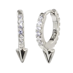 Mini Spike Paved Hoop Earrings Silver Hoop Earring studhoop birthday gift cz paved earring edgy earring gift for her hoop earrings spike dangle hoop earring spike earring sterling silver white cz