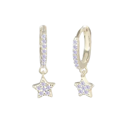 Mini Paved Star Dangle Hoop Earrings Silver Hoop Earring studhoop birthday gift celestial jewelry cz paved earring dangle hoop earring edgy earring gift for her hoop earrings star dangle hoop earring star hoop earring sterling silver white cz