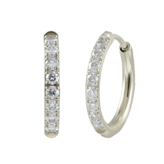 12mm Gold Basic White CZ Paved Huggie Hoop Silver Hoop Earring studhoop ball hoop earring birthday gift edgy earring gift for her hoop earrings sterling silver