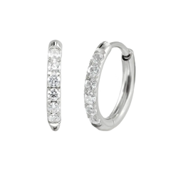 10mm Gold Basic White CZ Paved Huggie Hoop Silver Hoop Earring studhoop ball hoop earring birthday gift edgy earring gift for her hoop earrings sterling silver