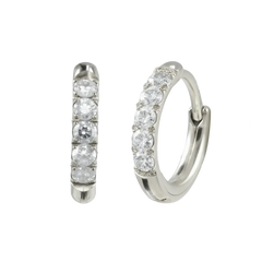 8mm Gold Basic White CZ Paved Huggie Hoop Silver Hoop Earring studhoop birthday gift edgy earring gift for her hoop earrings sterling silver White Cubic Zirconia white cz