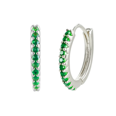10 mm Basic Hoop Earrings with Green CZ Silver Hoop Earring studhoop birthday gift edgy earring emerald birthstone emerald earrings gift for her green emerals hoop earrings sterling silver