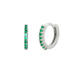 8 mm Basic Hoop Earrings with Green CZ Silver Hoop Earring studhoop birthday gift edgy earring emerald birthstone emerald earrings gift for her green emerals hoop earrings sterling silver