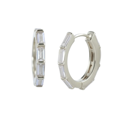 White CZ Baguette-Cut Hoop Earrings Silver Hoop Earring studhoop birthday gift edgy earring gift for her hoop earrings sterling silver White Cubic Zirconia white cz