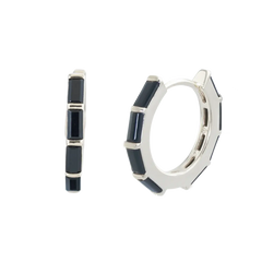 Black CZ Baguette-Cut Hoop Earrings Silver Hoop Earring studhoop birthday gift black gem edgy earring gift for her hoop earrings sterling silver