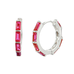 Ruby Red Baguette-Cut CZ Hoop Earrings Silver Hoop Earring studhoop birthday gift edgy earring gift for her hoop earrings red CZ earrings ruby birthstone ruby earrings sterling silver