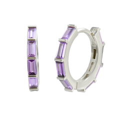 Amethyst Purple Baguette-Cut CZ Hoop Earrings Silver Hoop Earring studhoop amethyst birthstone amethyst earrings birthday gift edgy earring gift for her hoop earrings sterling silver