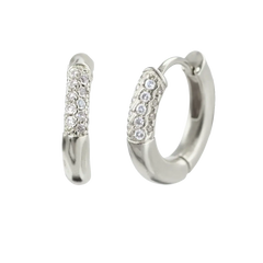Half-Paved White CZ Chunky Huggie Hoop Earrings Silver Hoop Earring studhoop birthday gift edgy earring gift for her hoop earrings sterling silver White Cubic Zirconia white cz
