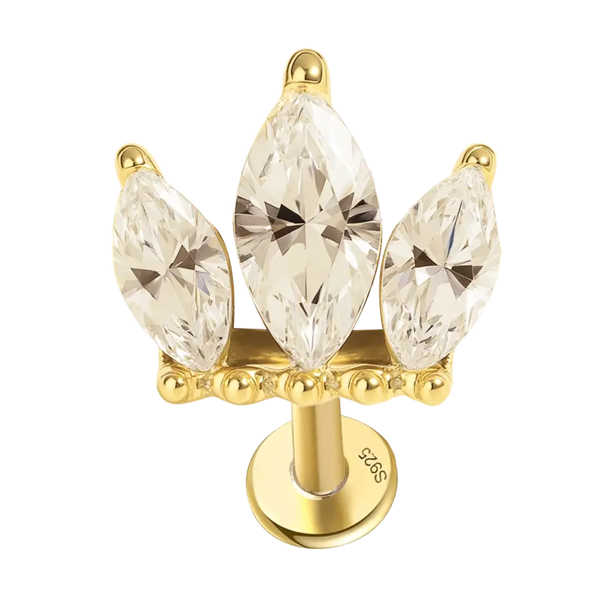 Trio Marquise Flat Back Piercing Earring Gold Piercing Stud Earring studhoop birthday gift flat back earrings flat back stud earrings gift for her moon stud earring push pin earrings push pin stud earrings star stud earring sterling silver stud earring for helix stud earring for women Stud Earrings Stud Earrings for Helix Piercing stud earrings gold titanium earrings