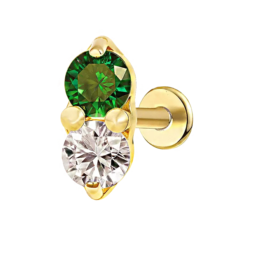 Duo Green White Stud Earring Gold Piercing Stud Earring studhoop birthday gift emerald birthstone emerald earrings flat back earrings flat back stud earrings gift for her push pin earrings push pin stud earrings sterling silver stud earring for helix stud earring for women Stud Earrings Stud Earrings for Helix Piercing stud earrings gold titanium earrings