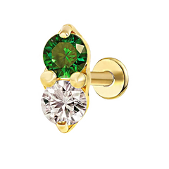 Duo Green White Stud Earring Gold Piercing Stud Earring studhoop birthday gift emerald birthstone emerald earrings flat back earrings flat back stud earrings gift for her push pin earrings push pin stud earrings sterling silver stud earring for helix stud earring for women Stud Earrings Stud Earrings for Helix Piercing stud earrings gold titanium earrings