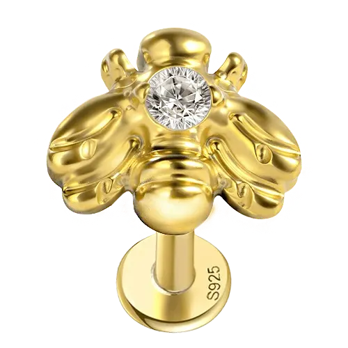 Cute Bee Flat Back Stud Earring Gold Piercing Stud Earring studhoop bee stud earring birthday gift emerald birthstone emerald earrings flat back earrings flat back stud earrings gift for her internal thread stud earring sterling silver stud earring for helix stud earring for women Stud Earrings Stud Earrings for Helix Piercing stud earrings gold titanium earrings